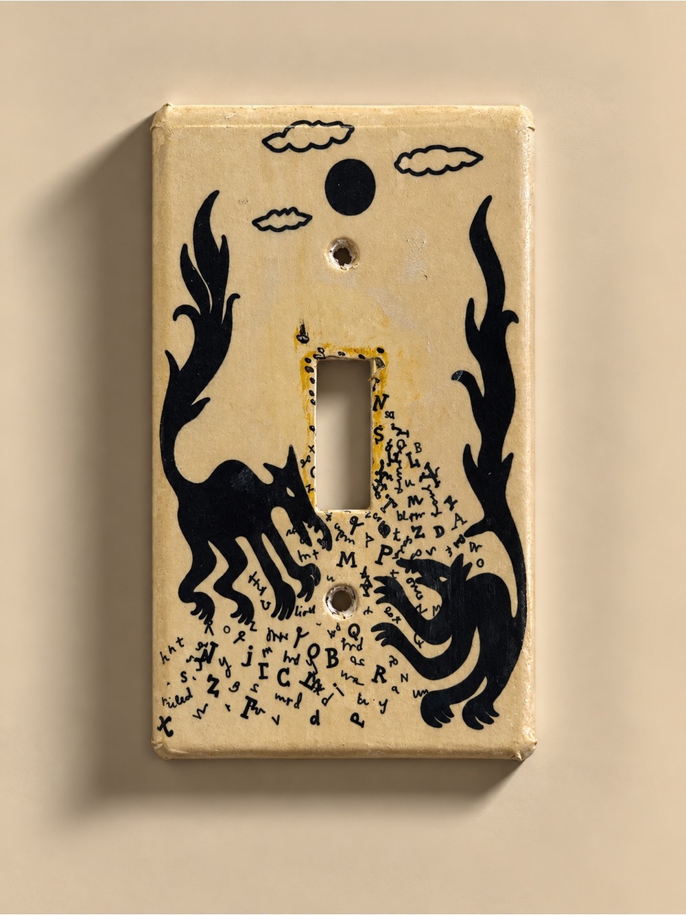 Hand-made Black Foxes Light Switch Cover - Cream
